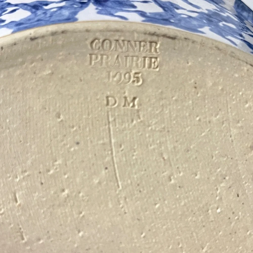 Conner‎ Prairie Pottery Bowl Unisex 9.5in Blue White Vintage 1995 Spongeware